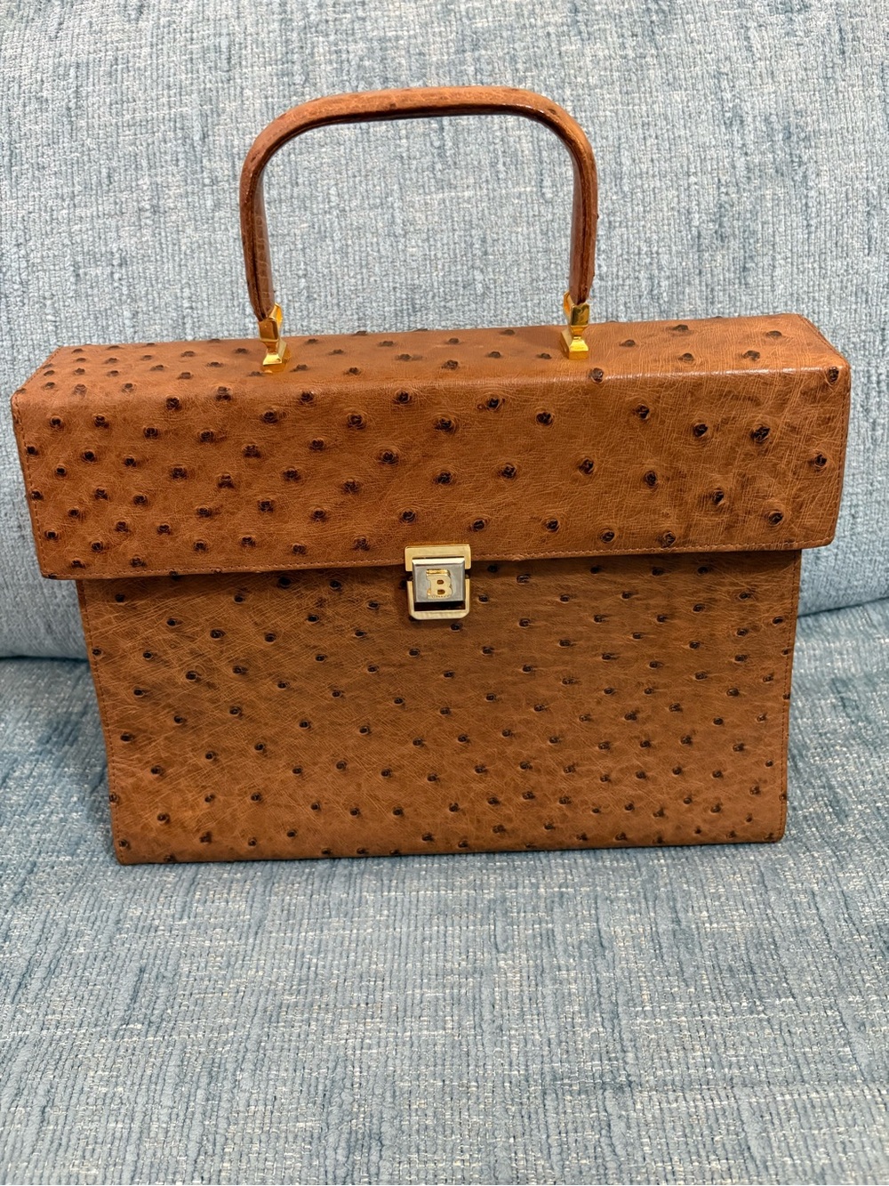 Authentic Bally Top Handle Ostrich Bag
Top-Handle Bag with Gold Logo with COA